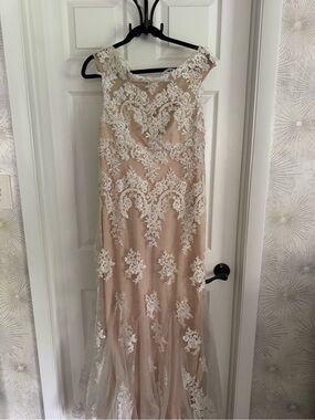 Cachet Beige and Blush Lace Dress Accents